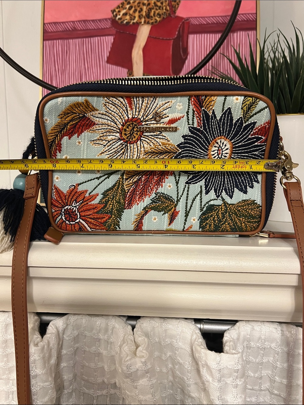 Spartina 449 Floral Embroidered Crossbody Bag - Light Blue, Navy, Tan - Picture 9 of 11